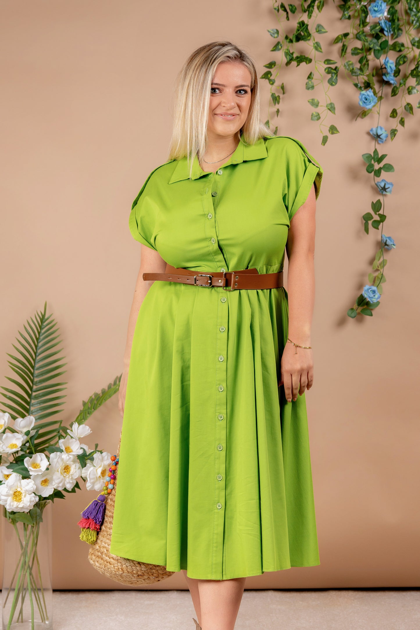 Carol - zelena haljina u stilu košulje sa remenom