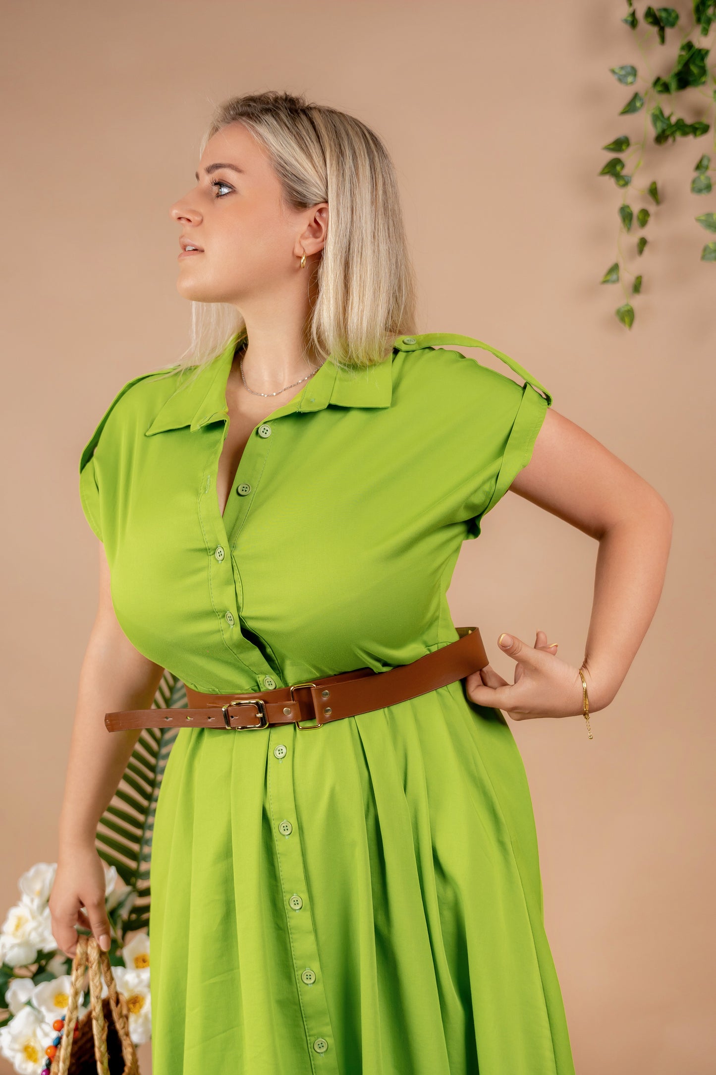 Carol - zelena haljina u stilu košulje sa remenom