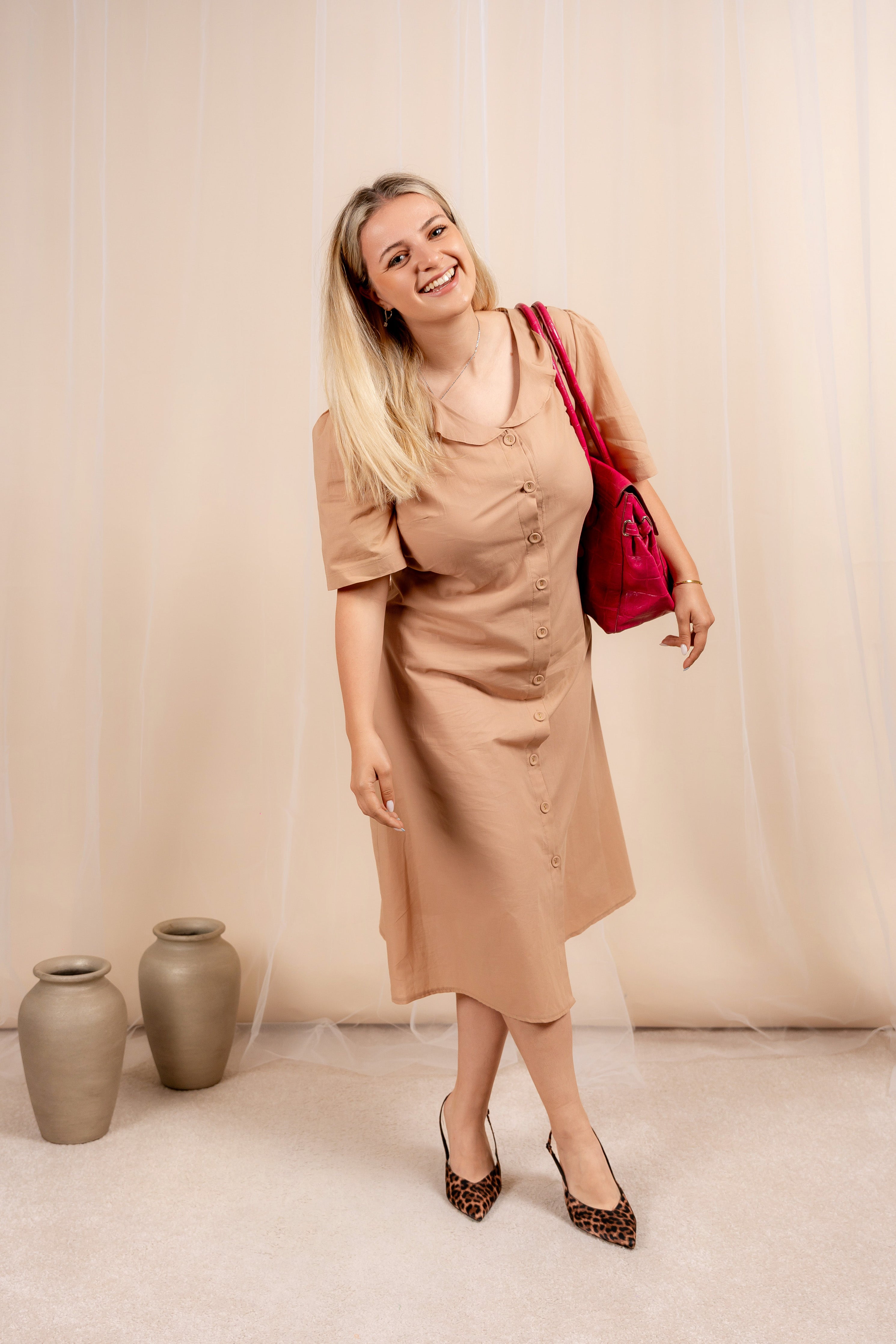 Mirta - pamučna bež haljina sa dugmadima