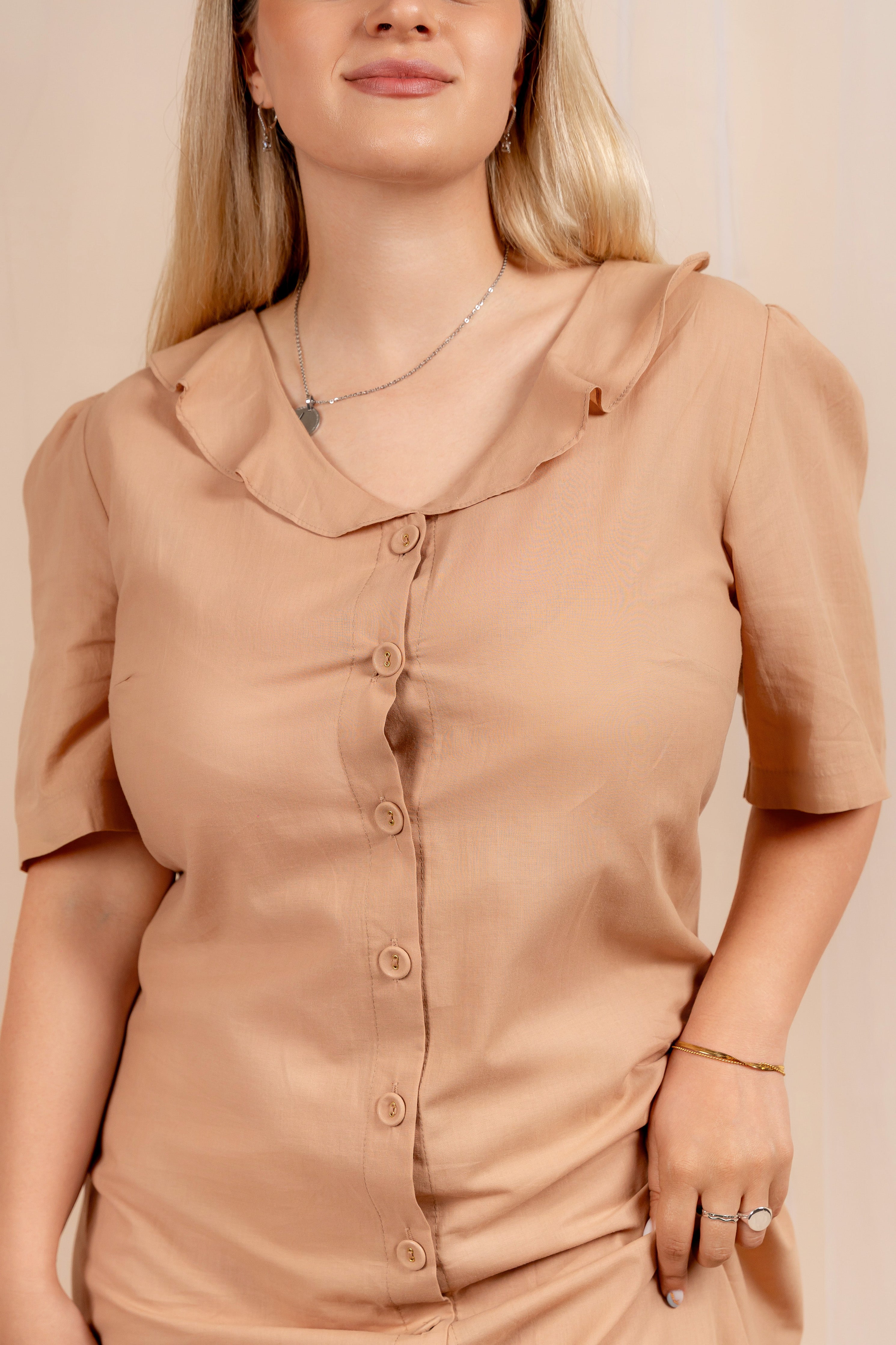Mirta - pamučna bež haljina sa dugmadima