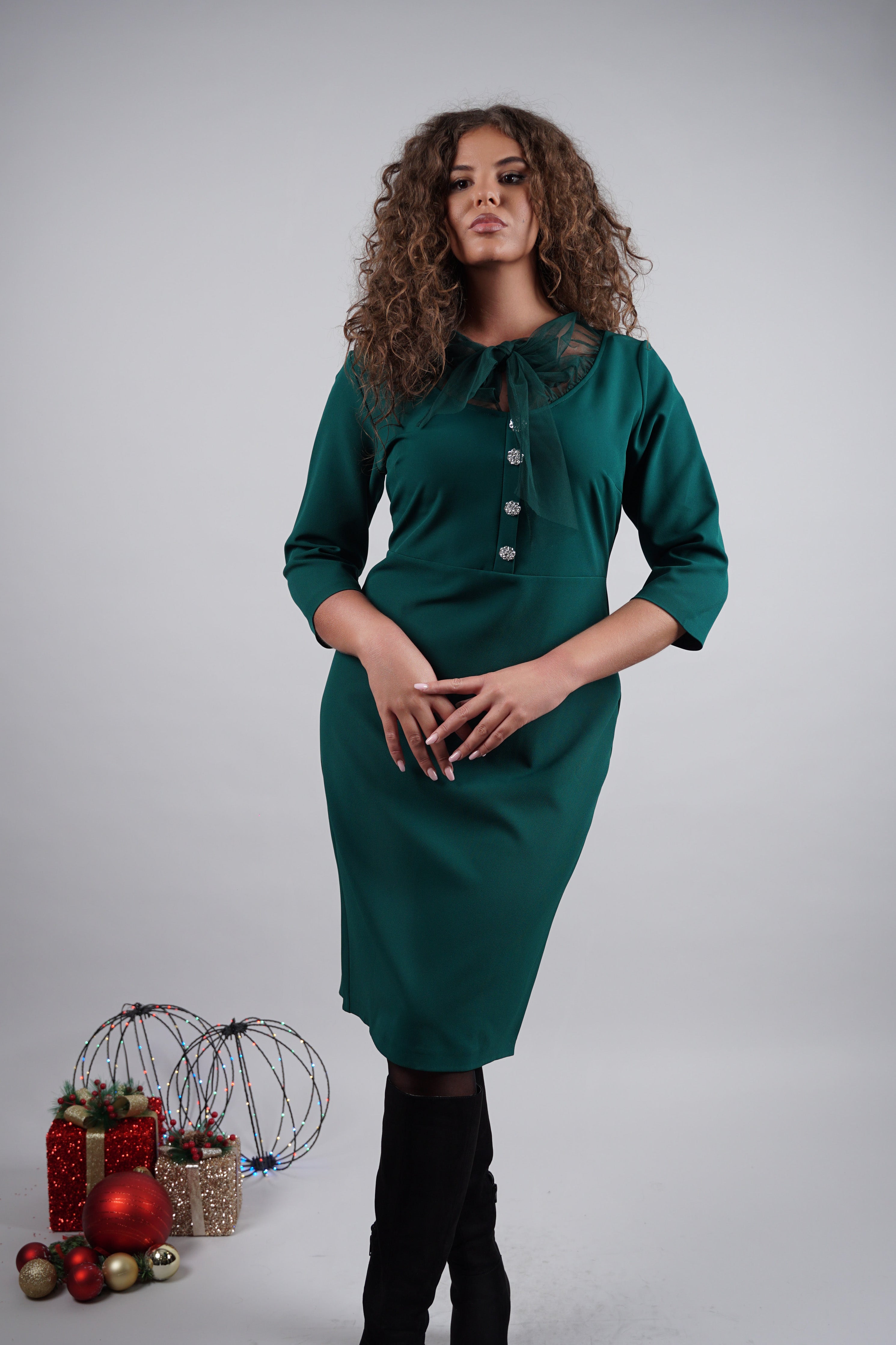 Celeste haljina – zelena elegancija sa srebrnim akcentima