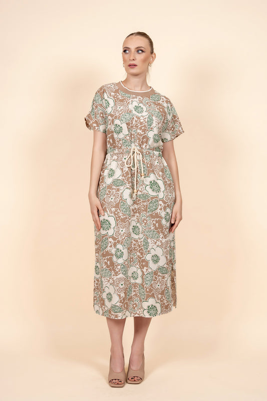 Teresa - haljina sa cvjetnim dezenom bež boje