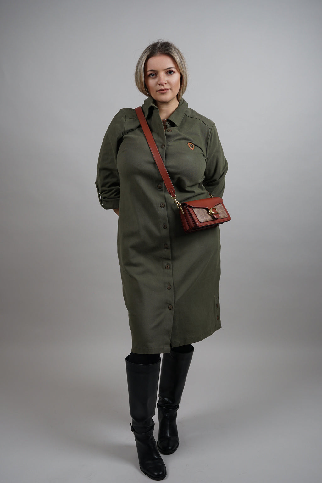 Viola - zelena pamučna haljina s naglašenim strukom