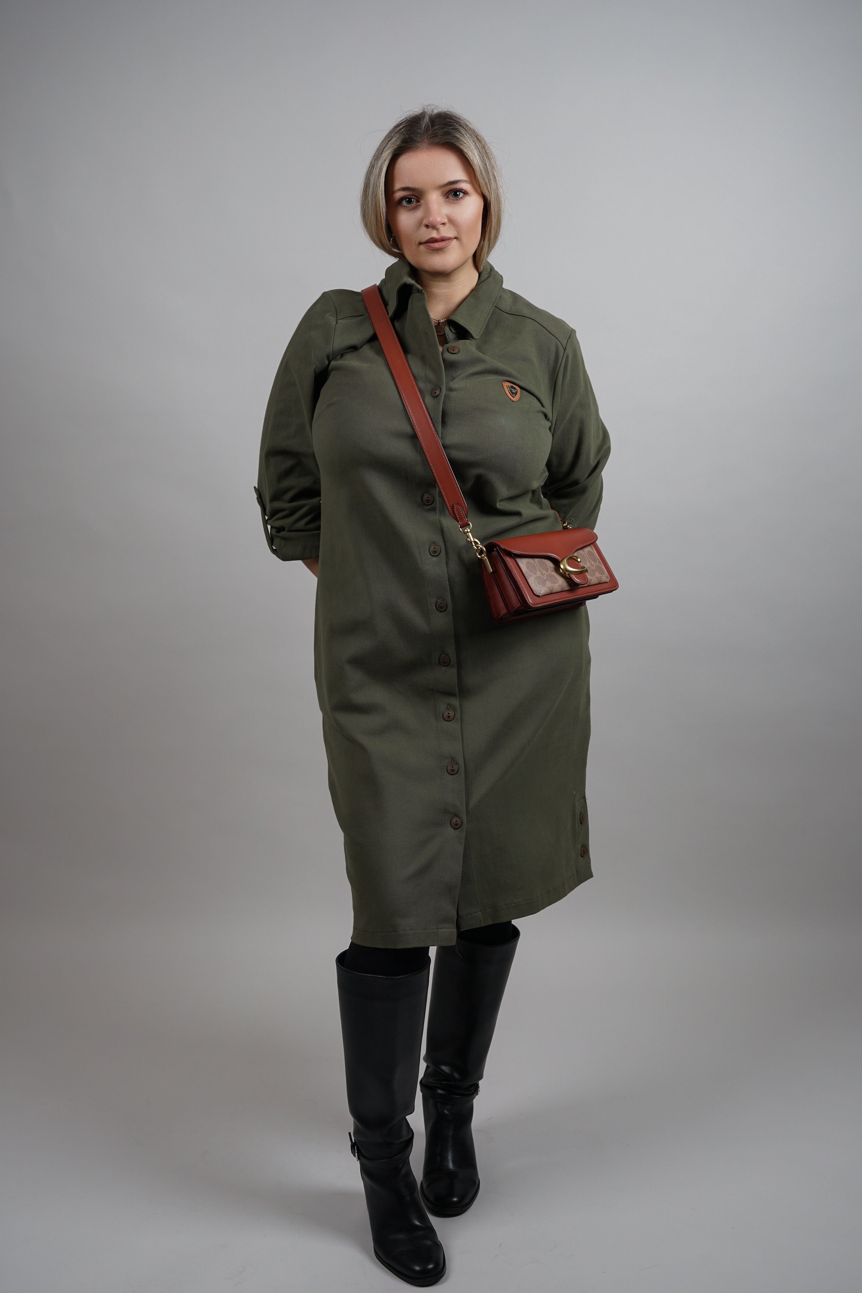 Viola - zelena pamučna haljina s naglašenim strukom