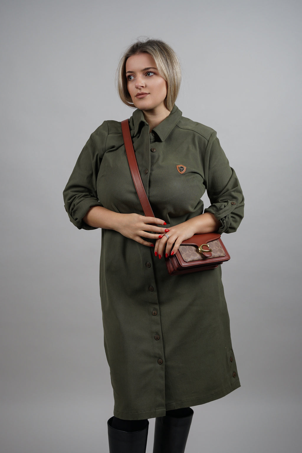 Viola - zelena pamučna haljina s naglašenim strukom