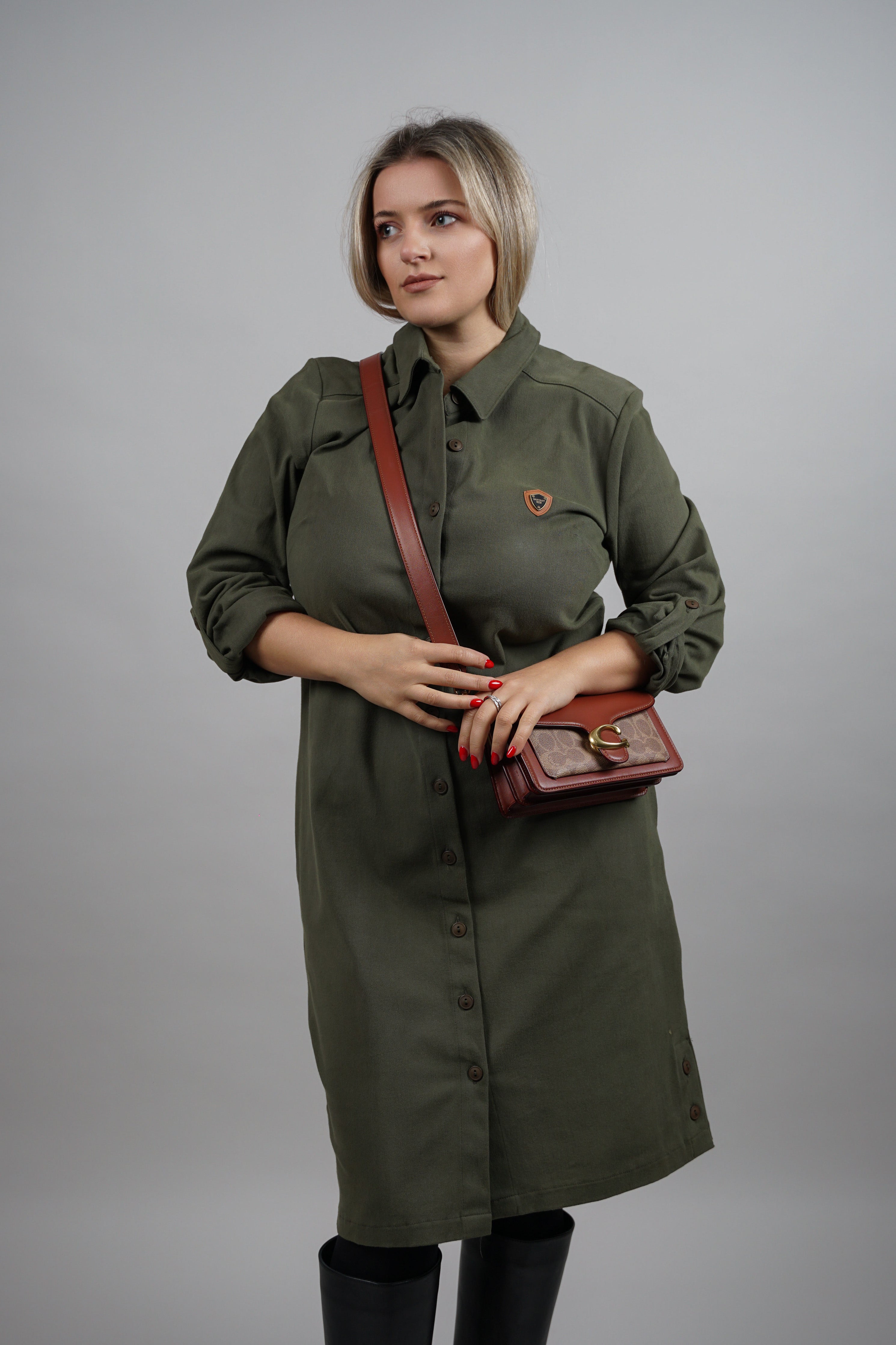 Viola - zelena pamučna haljina s naglašenim strukom