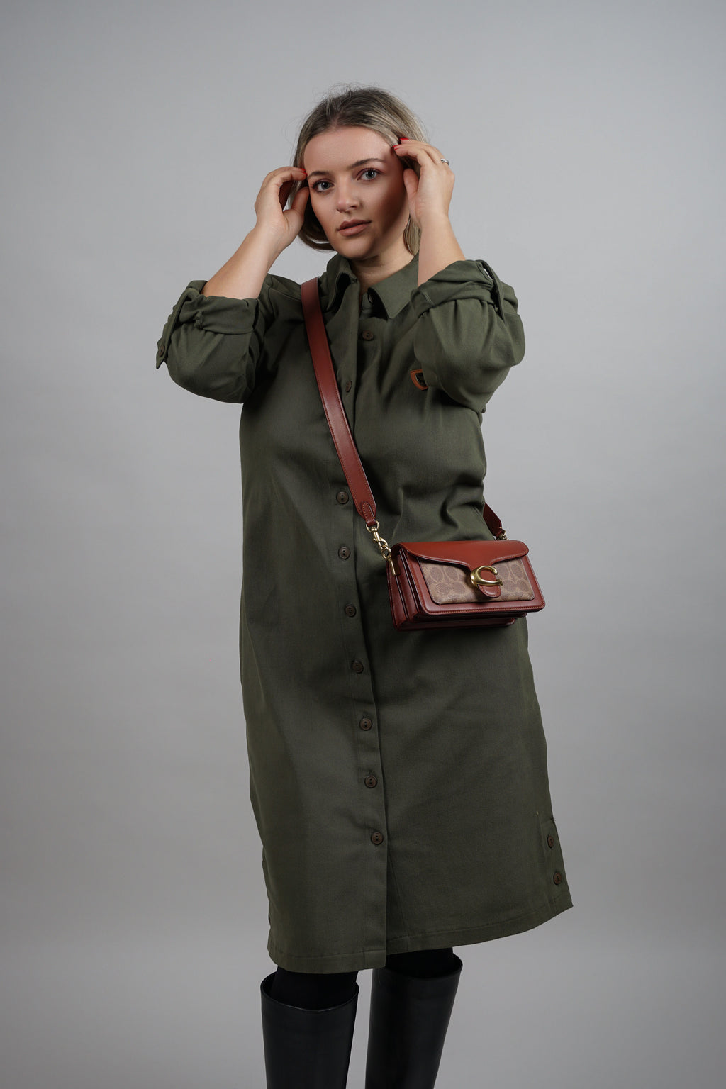 Viola - zelena pamučna haljina s naglašenim strukom