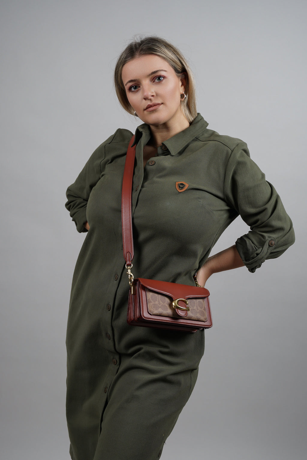 Viola - zelena pamučna haljina s naglašenim strukom