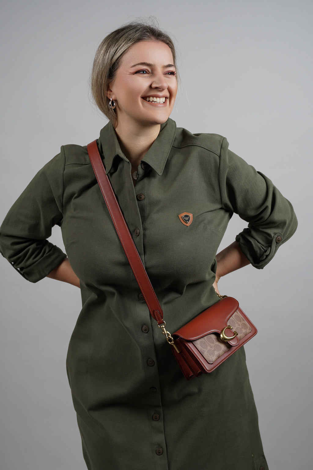 Viola - zelena pamučna haljina s naglašenim strukom