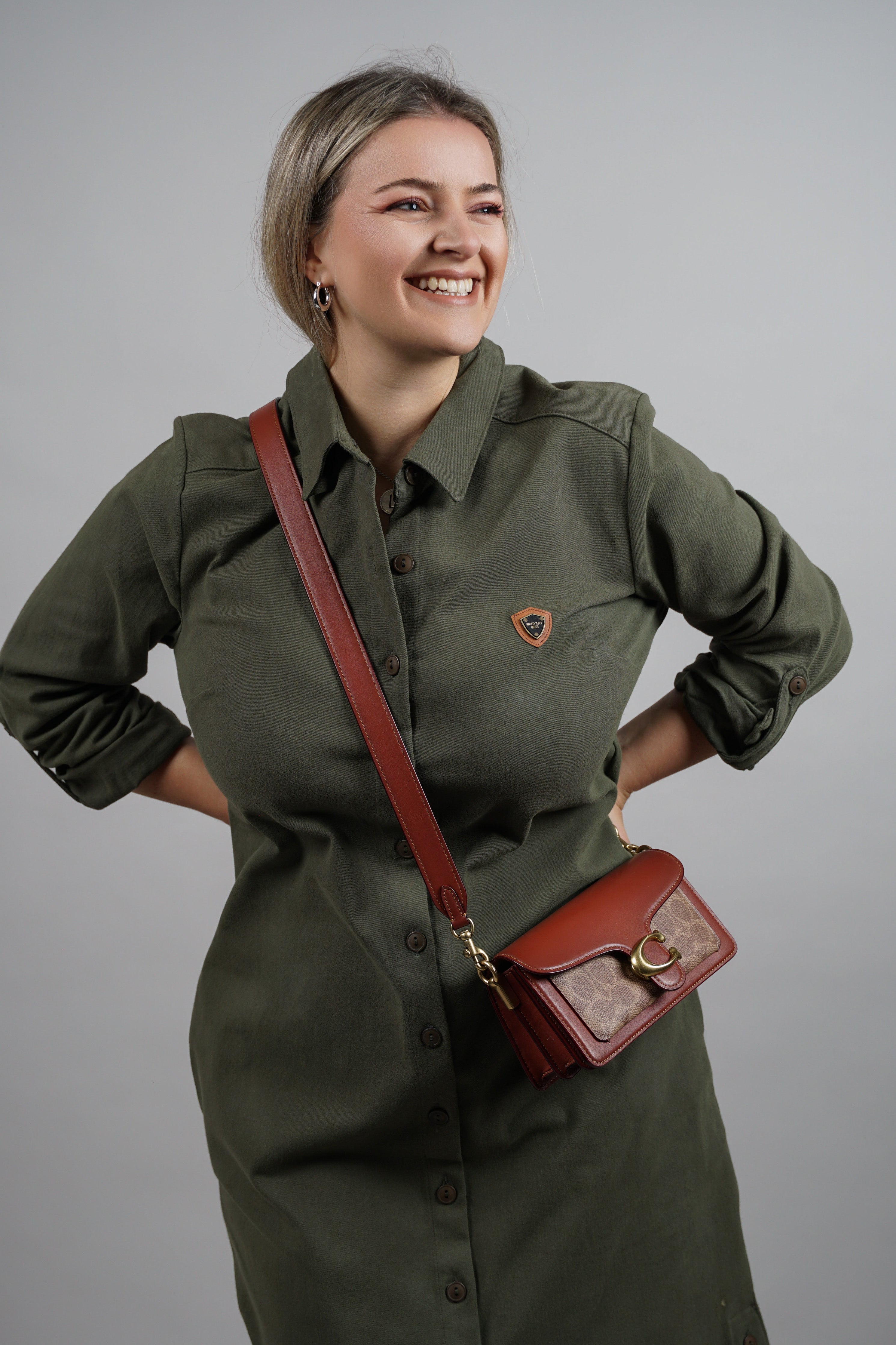 Viola - zelena pamučna haljina s naglašenim strukom