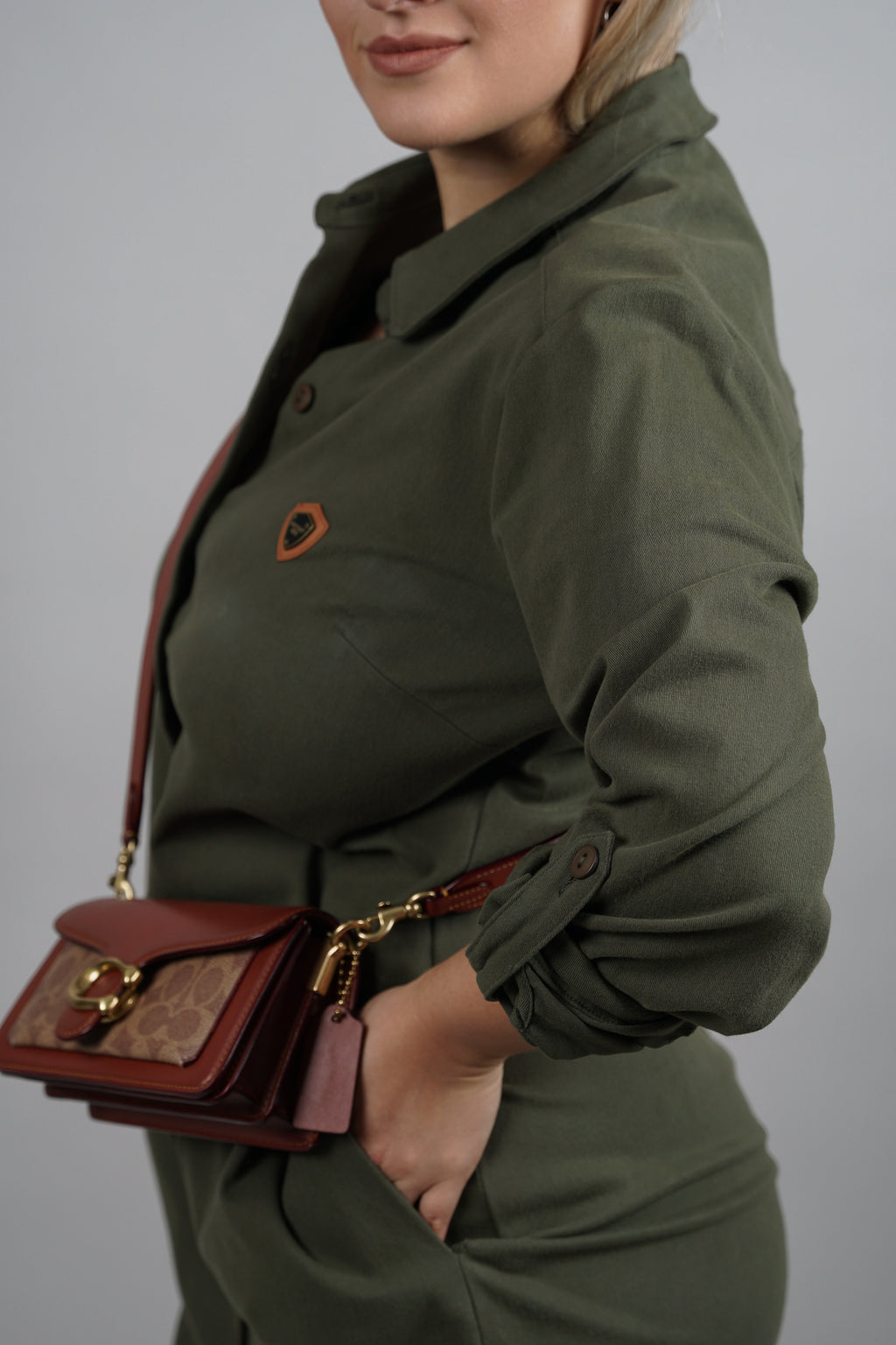 Viola - zelena pamučna haljina s naglašenim strukom