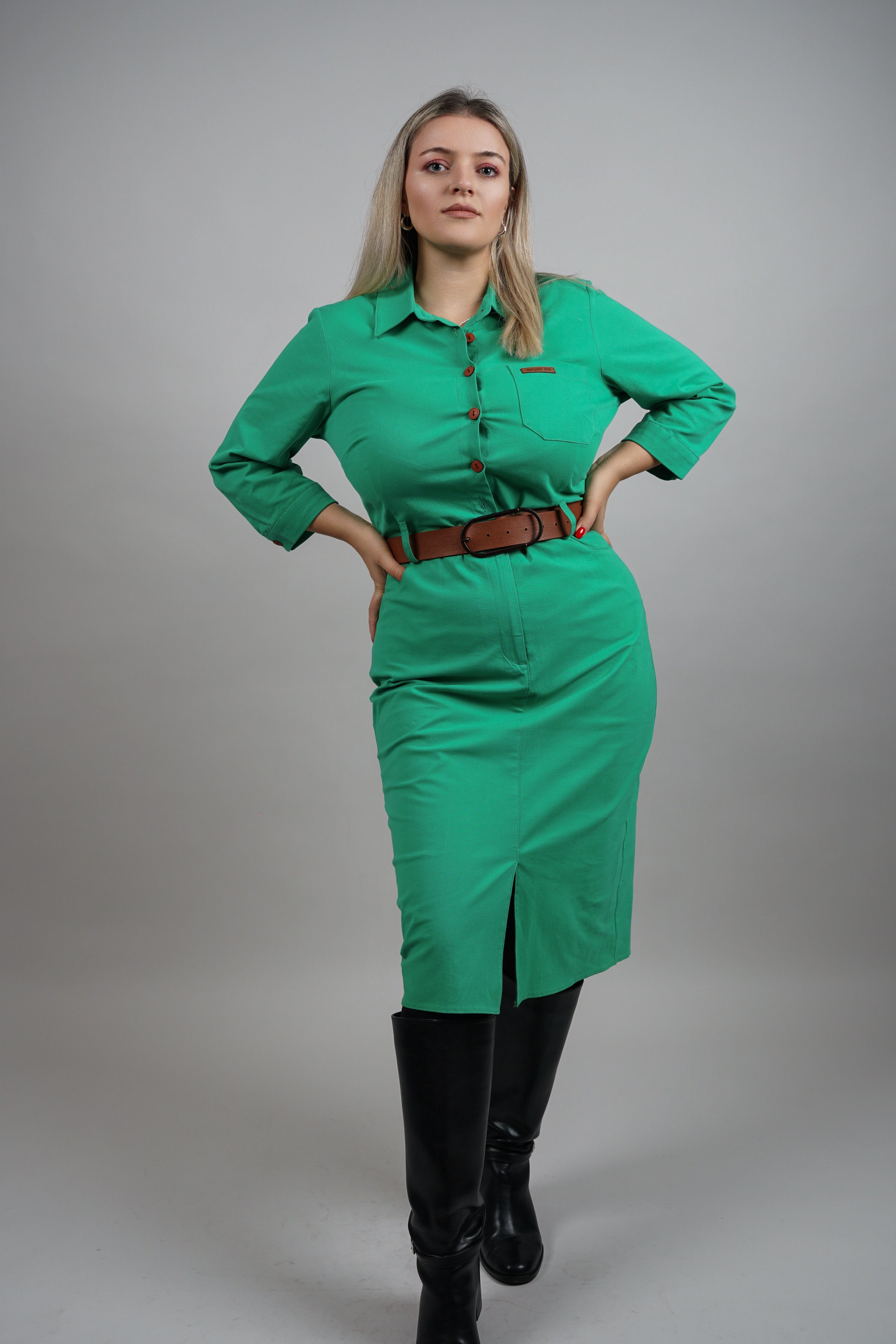 Klara – pamučna košulja haljina s pojasom