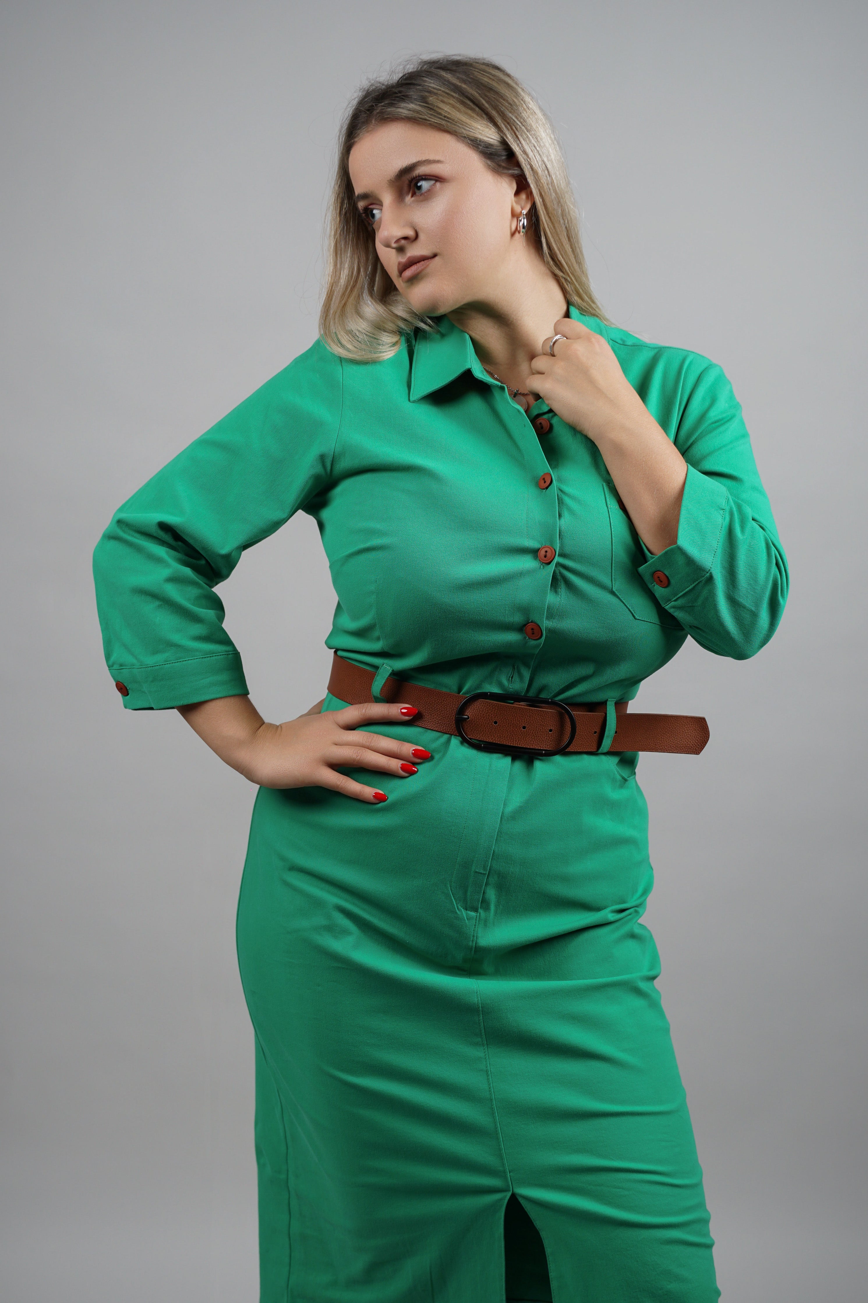 Klara – pamučna košulja haljina s pojasom