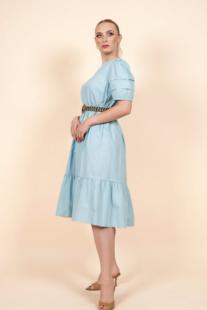 Aleta - plava pamučna haljina sa volanom