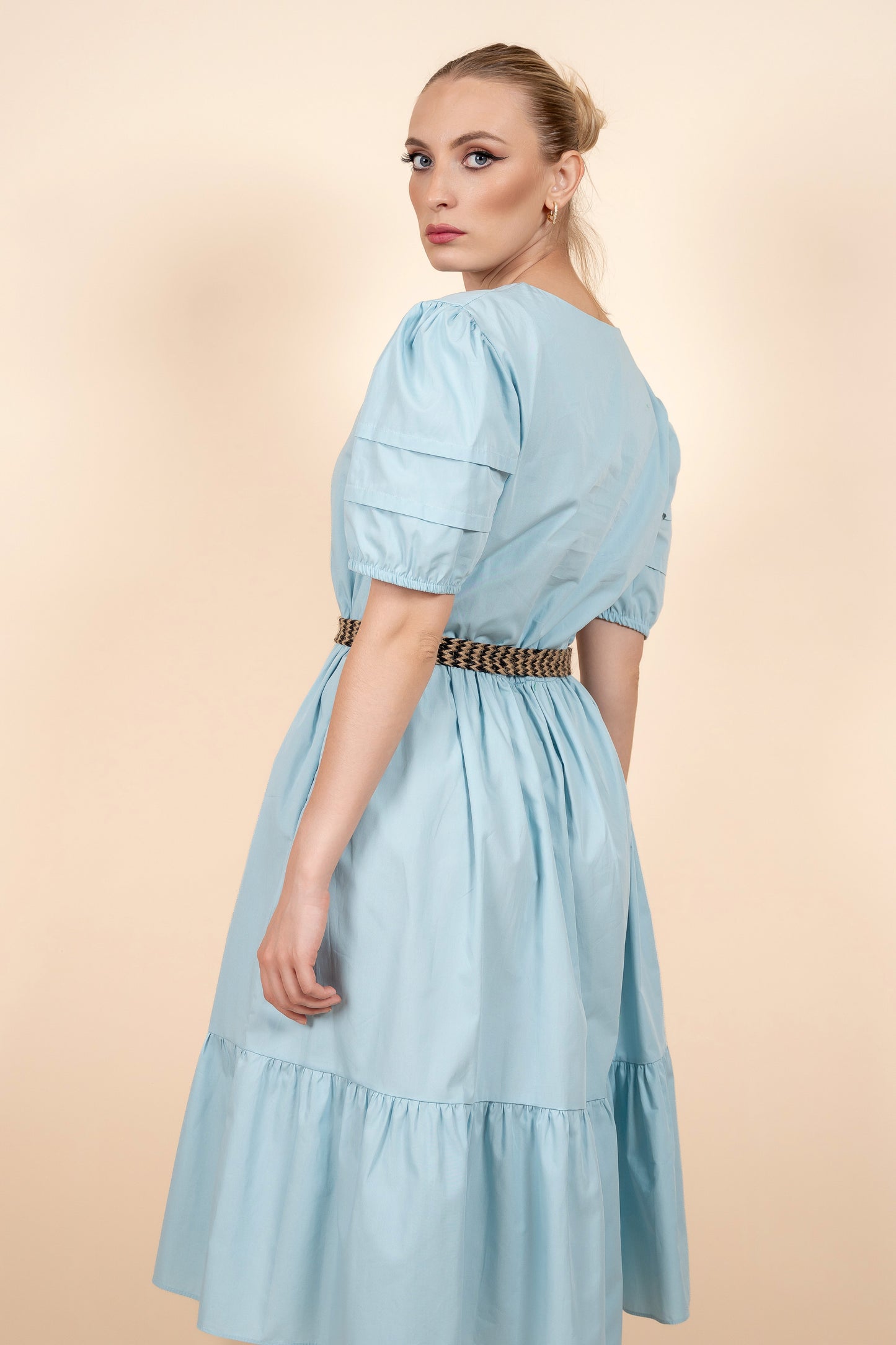 Aleta - plava pamučna haljina sa volanom