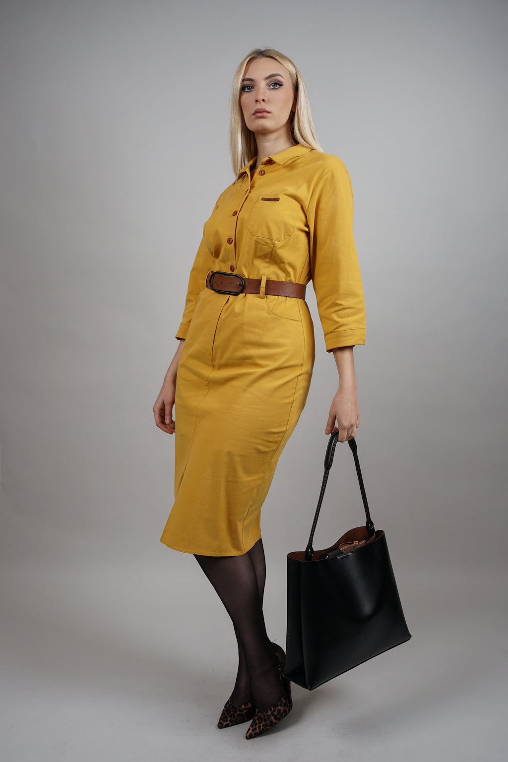 Klara – pamučna košulja haljina s pojasom