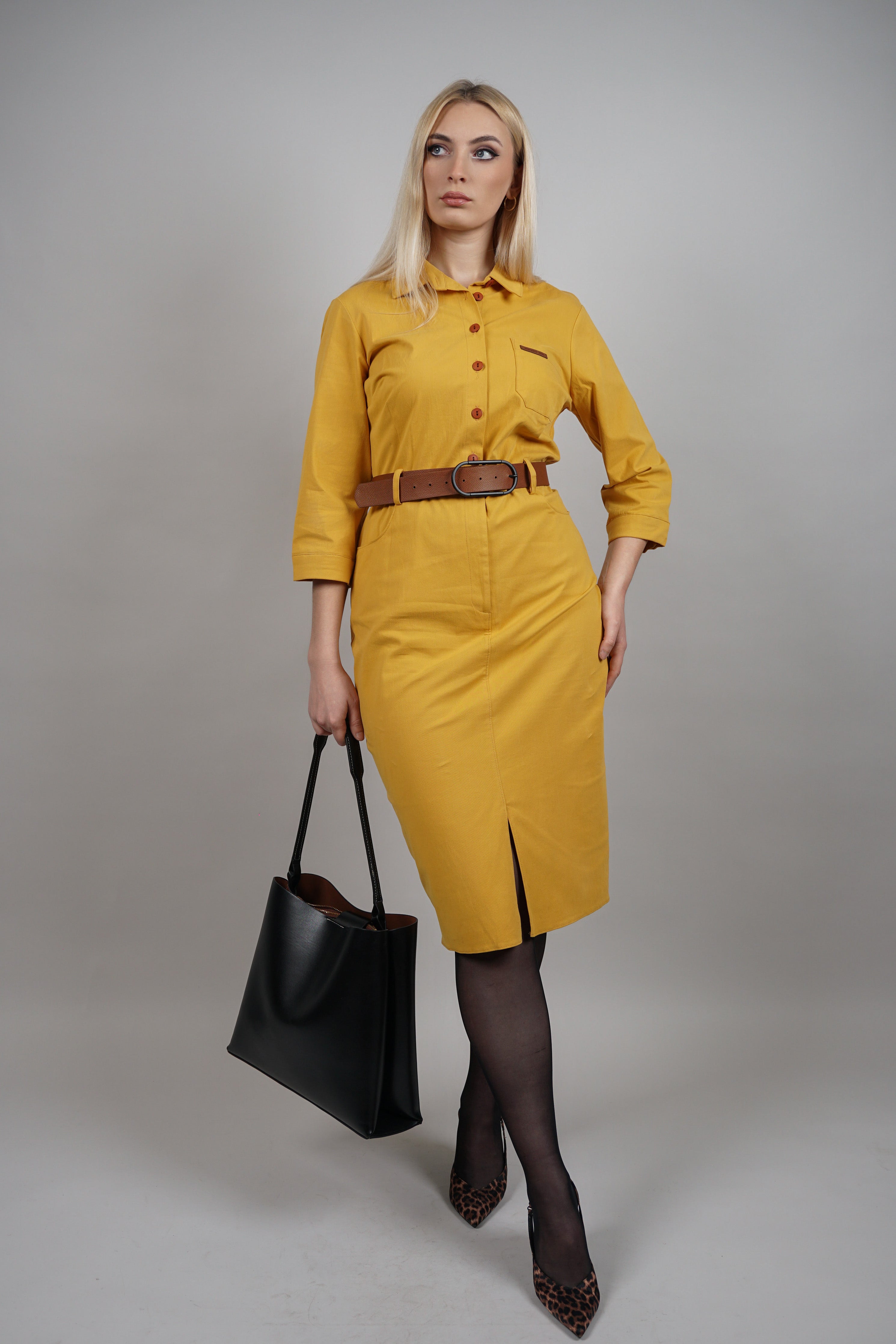 Klara – pamučna košulja haljina s pojasom