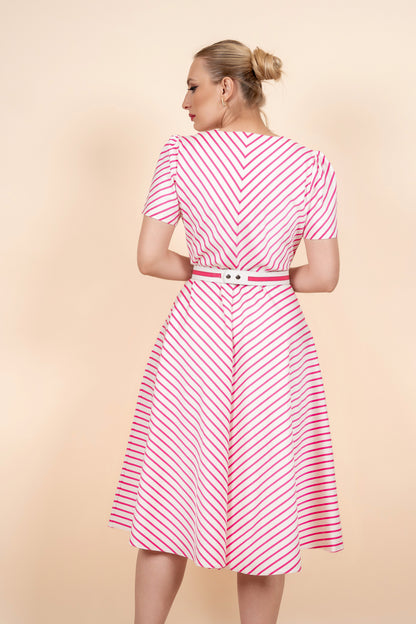 Nika - roze haljina prugastog dezena