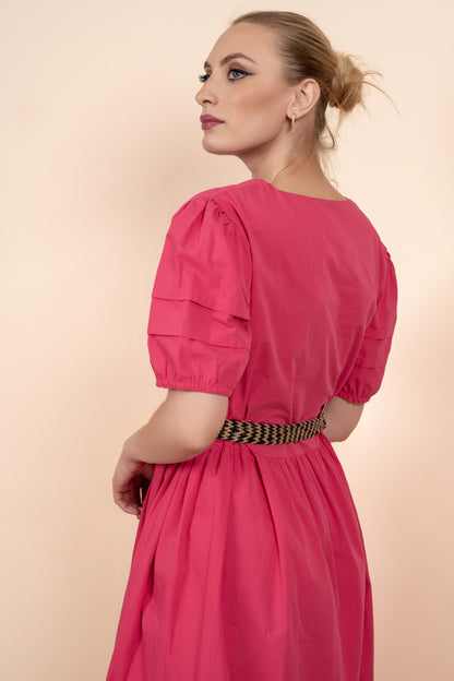 Aleta - roza pamučna haljina sa volanom