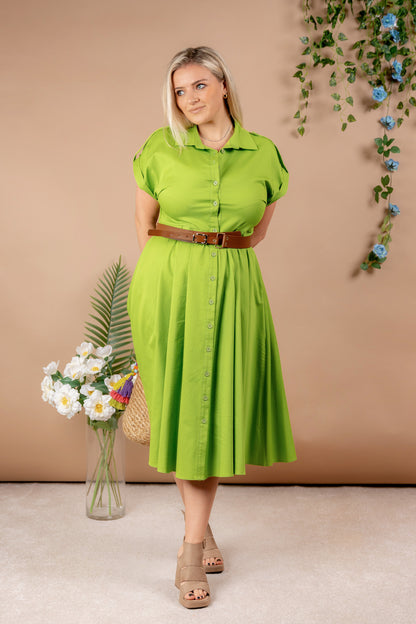 Carol - zelena haljina u stilu košulje sa remenom