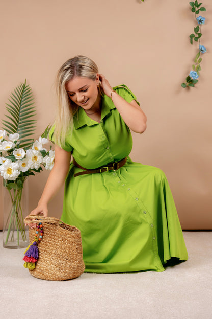 Carol - zelena haljina u stilu košulje sa remenom