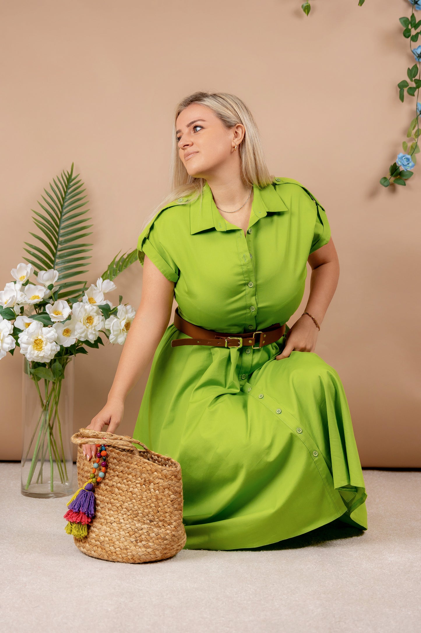 Carol - zelena haljina u stilu košulje sa remenom