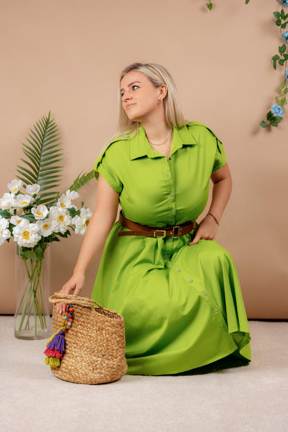 Carol - zelena haljina u stilu košulje sa remenom