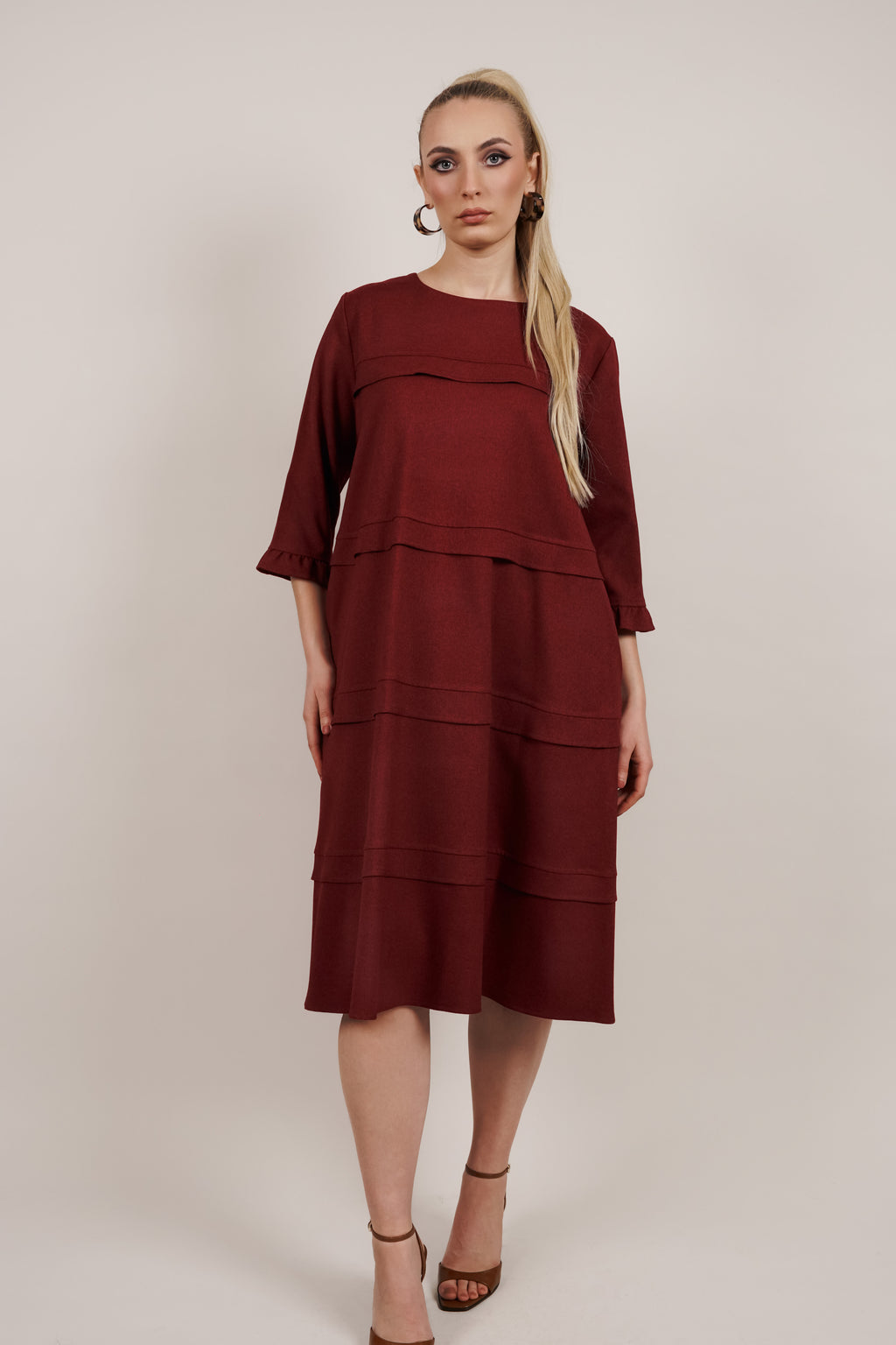 Ruby - bordo pamučna haljina sa detaljima volana