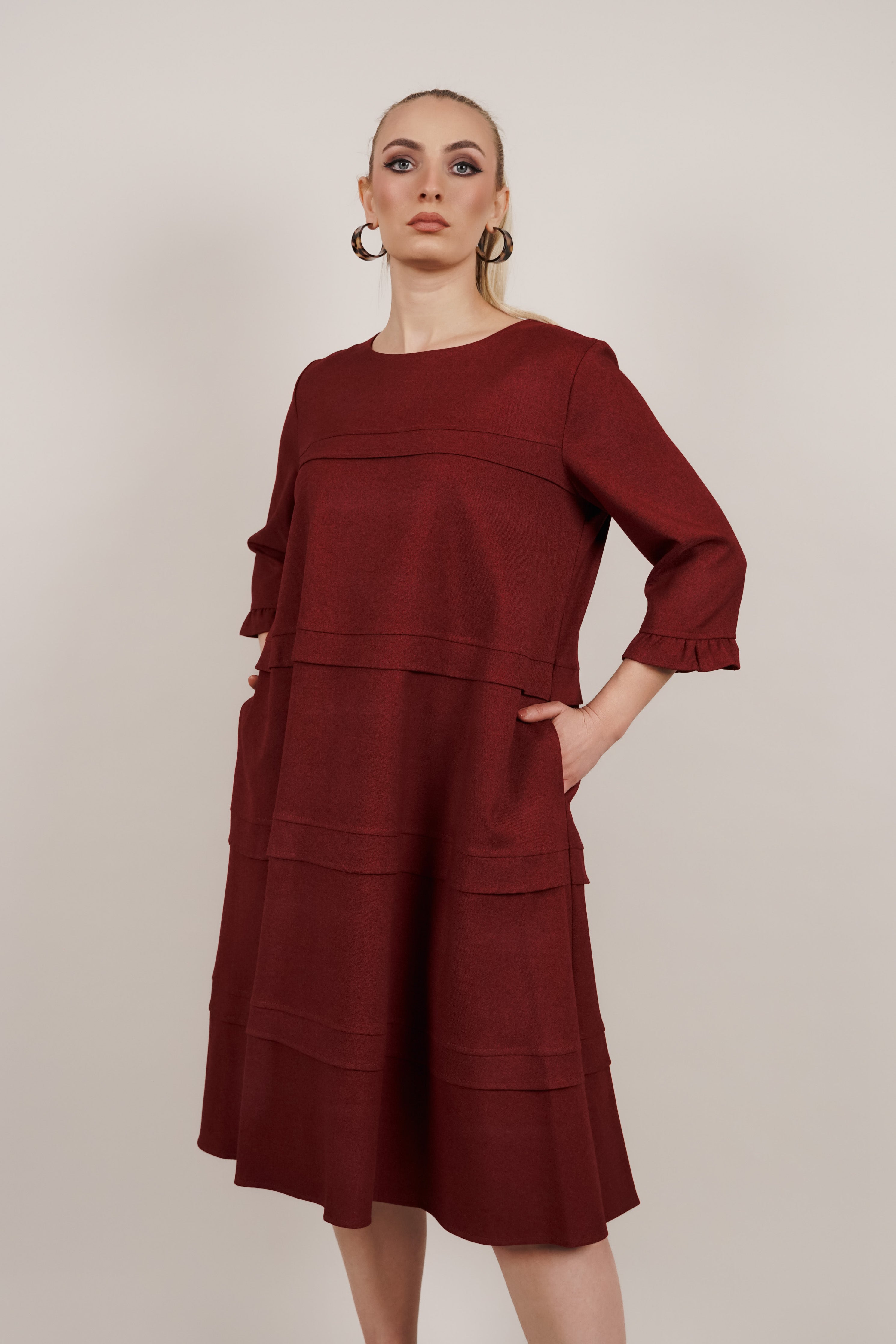 Ruby - bordo pamučna haljina sa detaljima volana