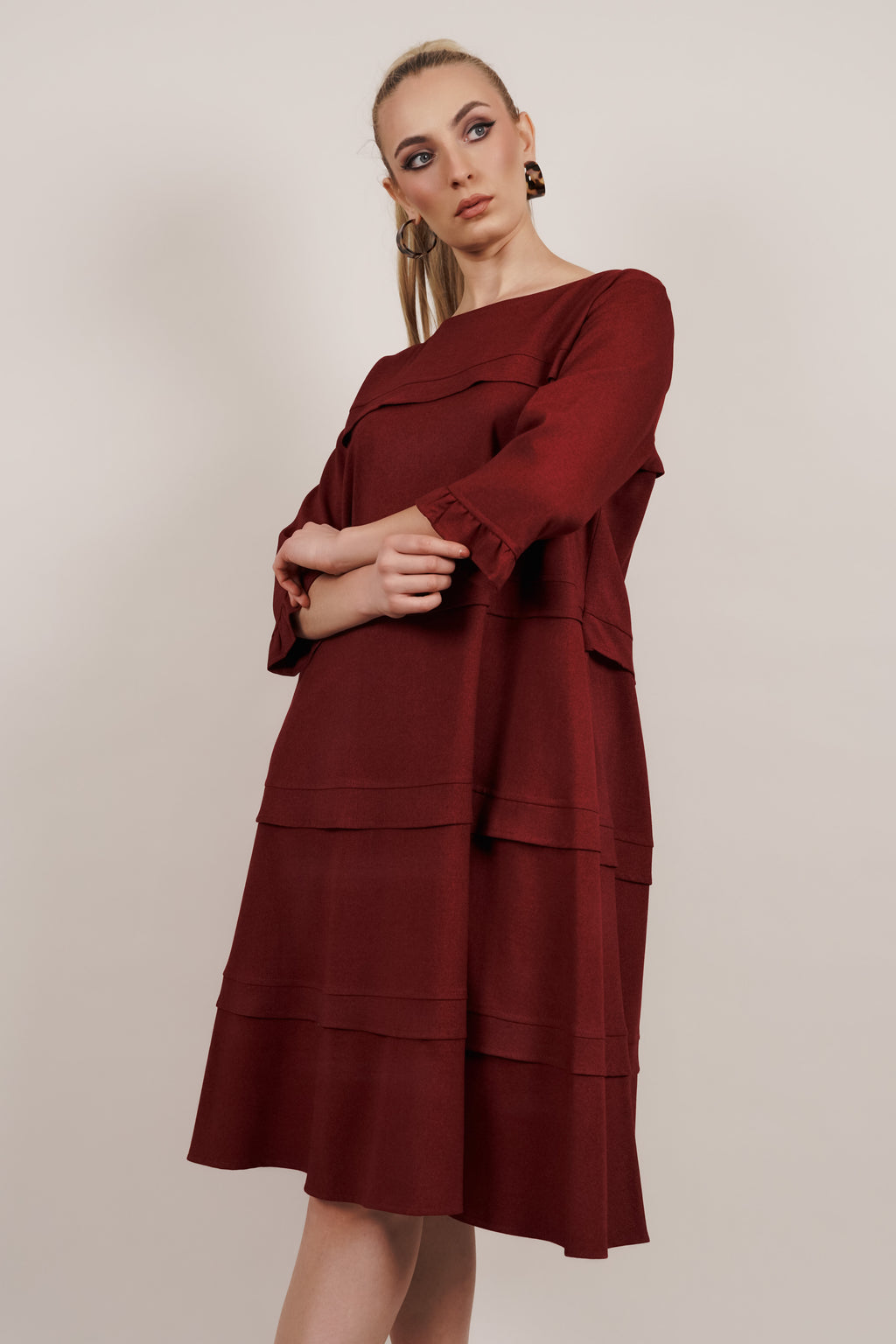 Ruby - bordo pamučna haljina sa detaljima volana