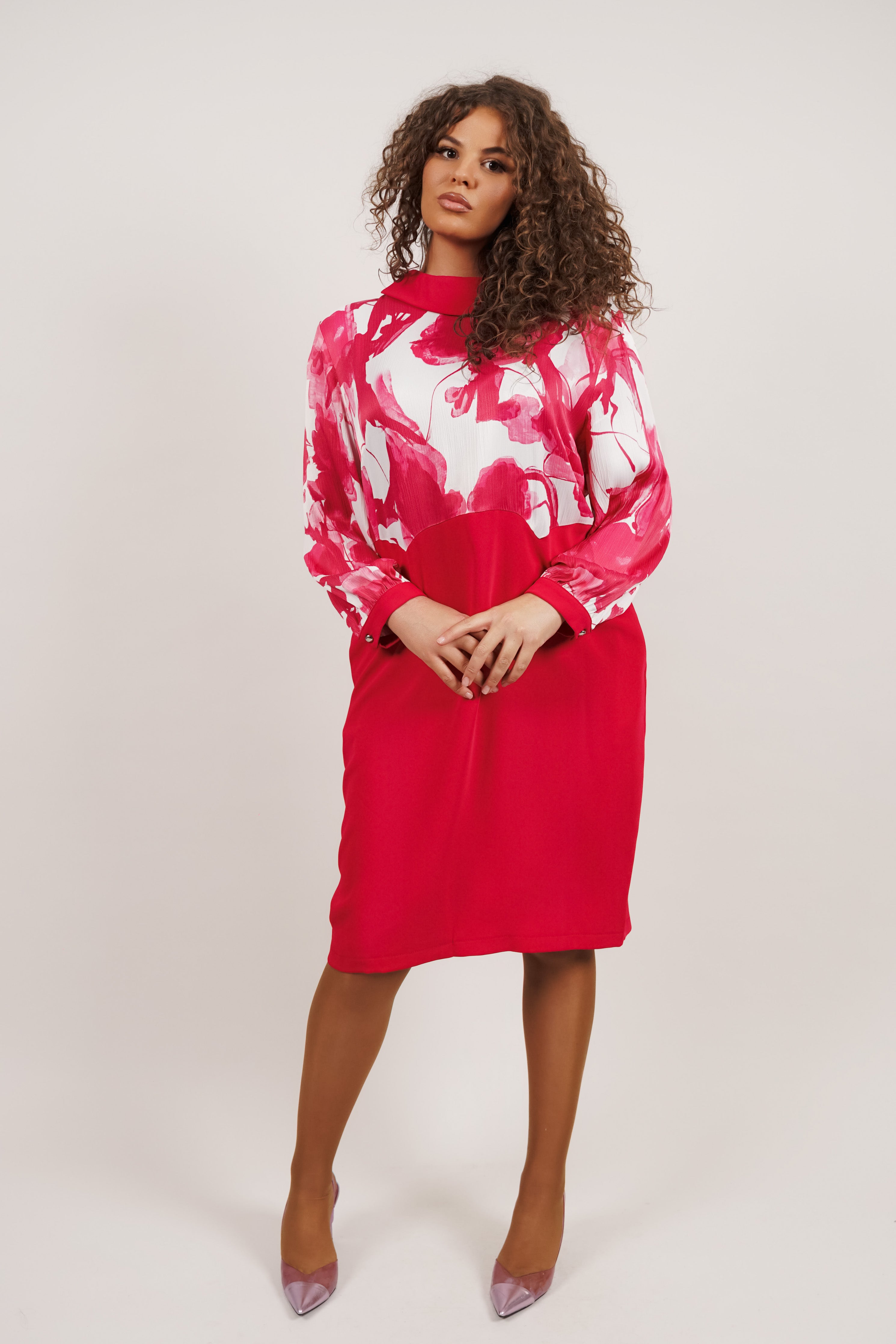 Flora Red – efektna haljina sa print detaljima