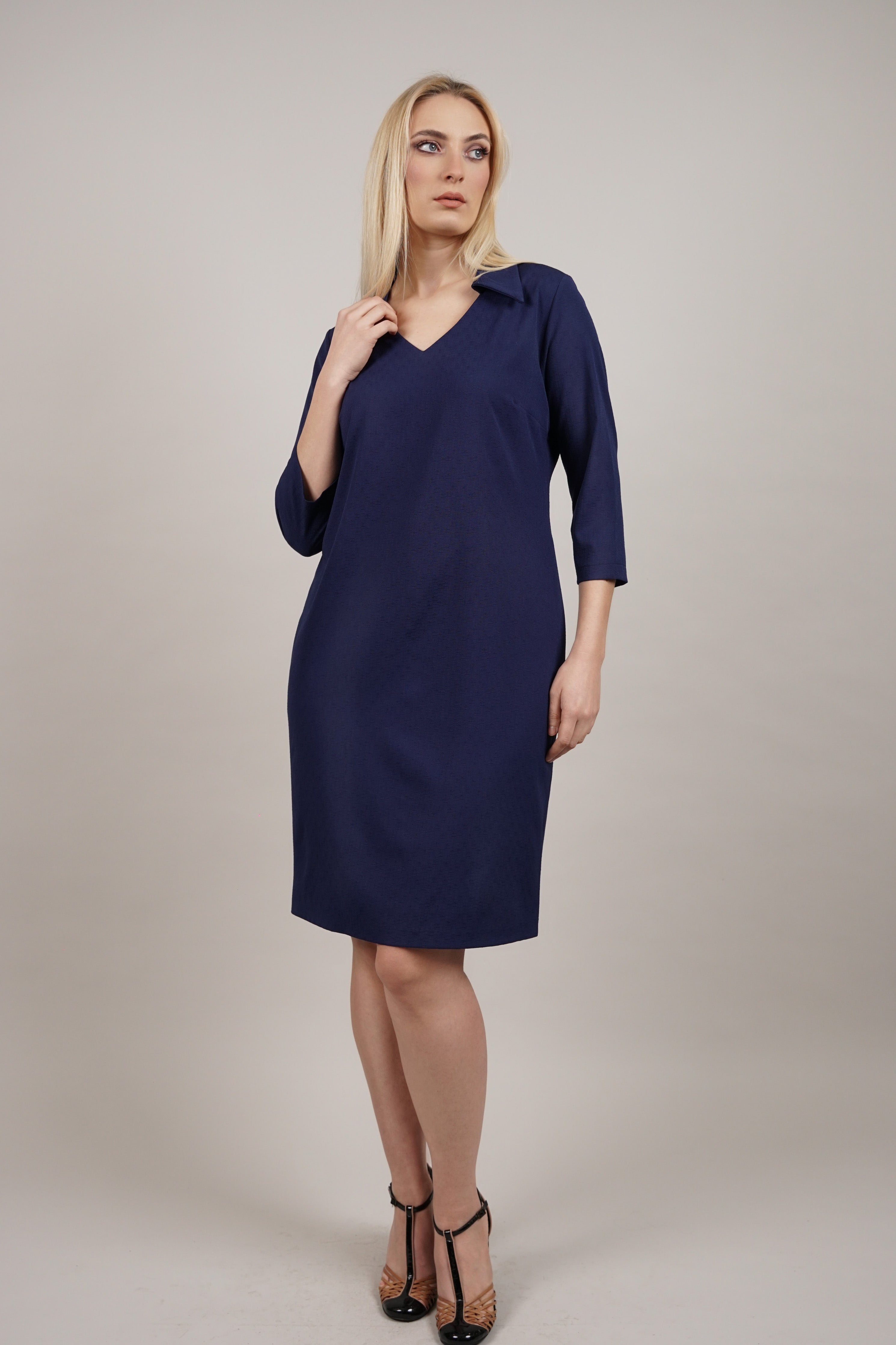 Scarlett – pamučna teget haljina s V izrezom