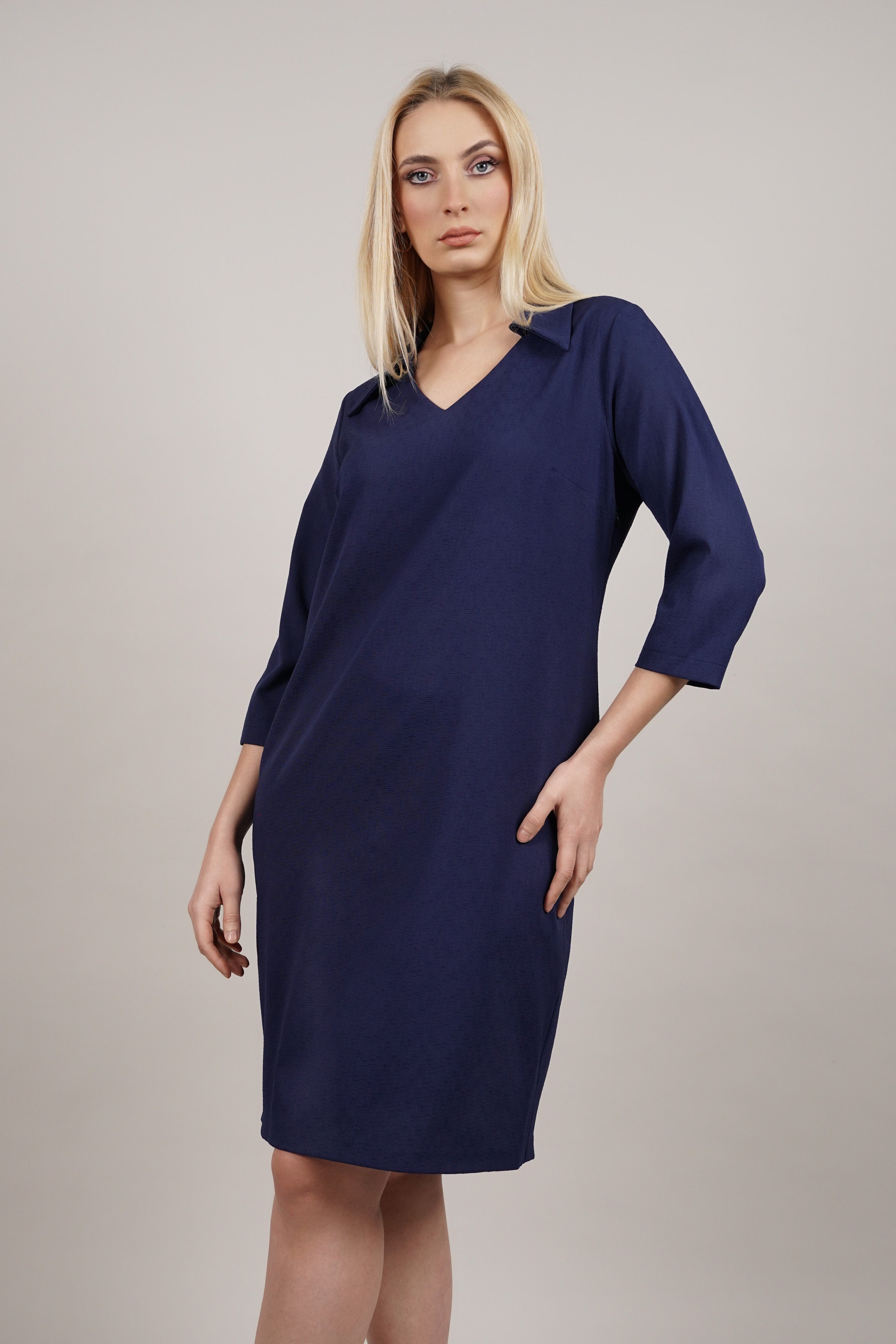 Scarlett – pamučna teget haljina s V izrezom