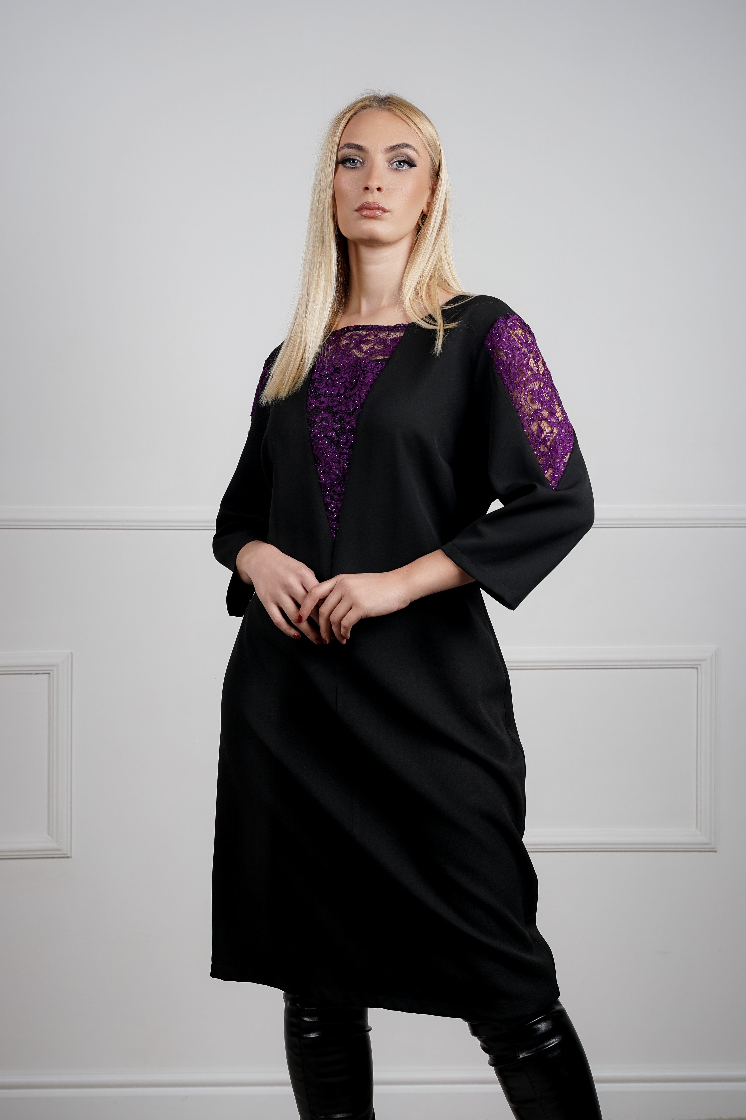 Lumia haljina - crni klasik s ljubičastim akcentom