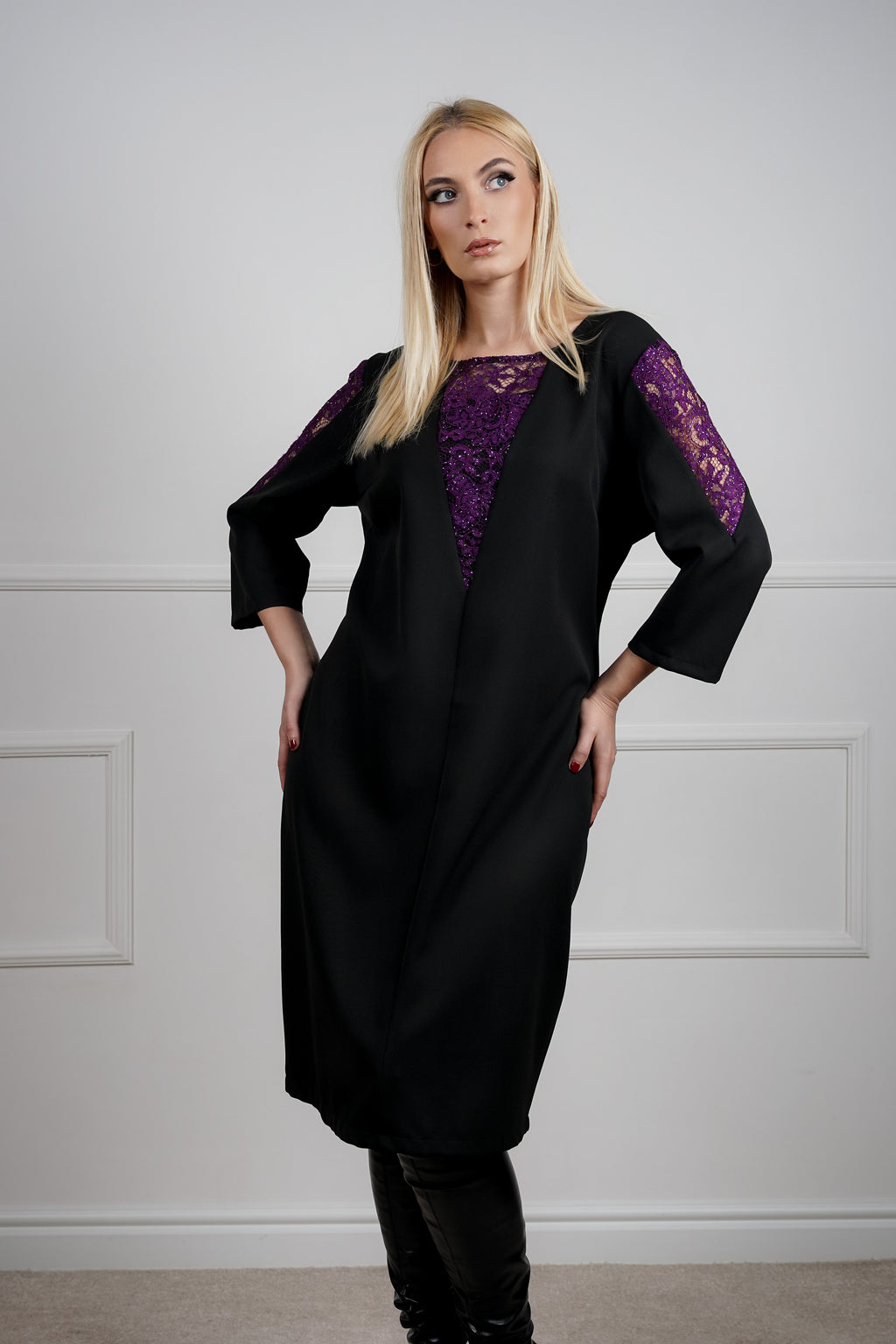 Lumia haljina - crni klasik s ljubičastim akcentom