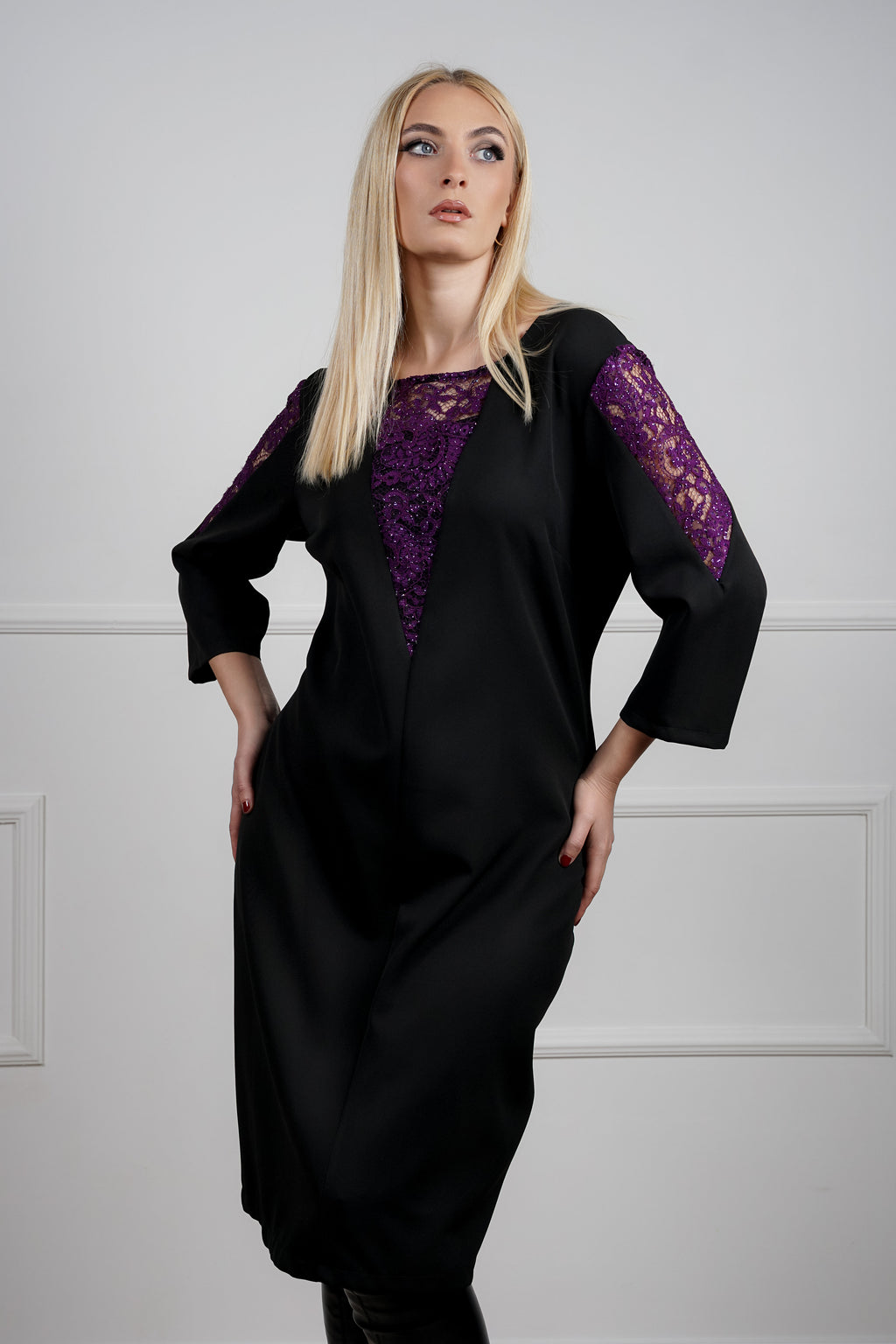 Lumia haljina - crni klasik s ljubičastim akcentom