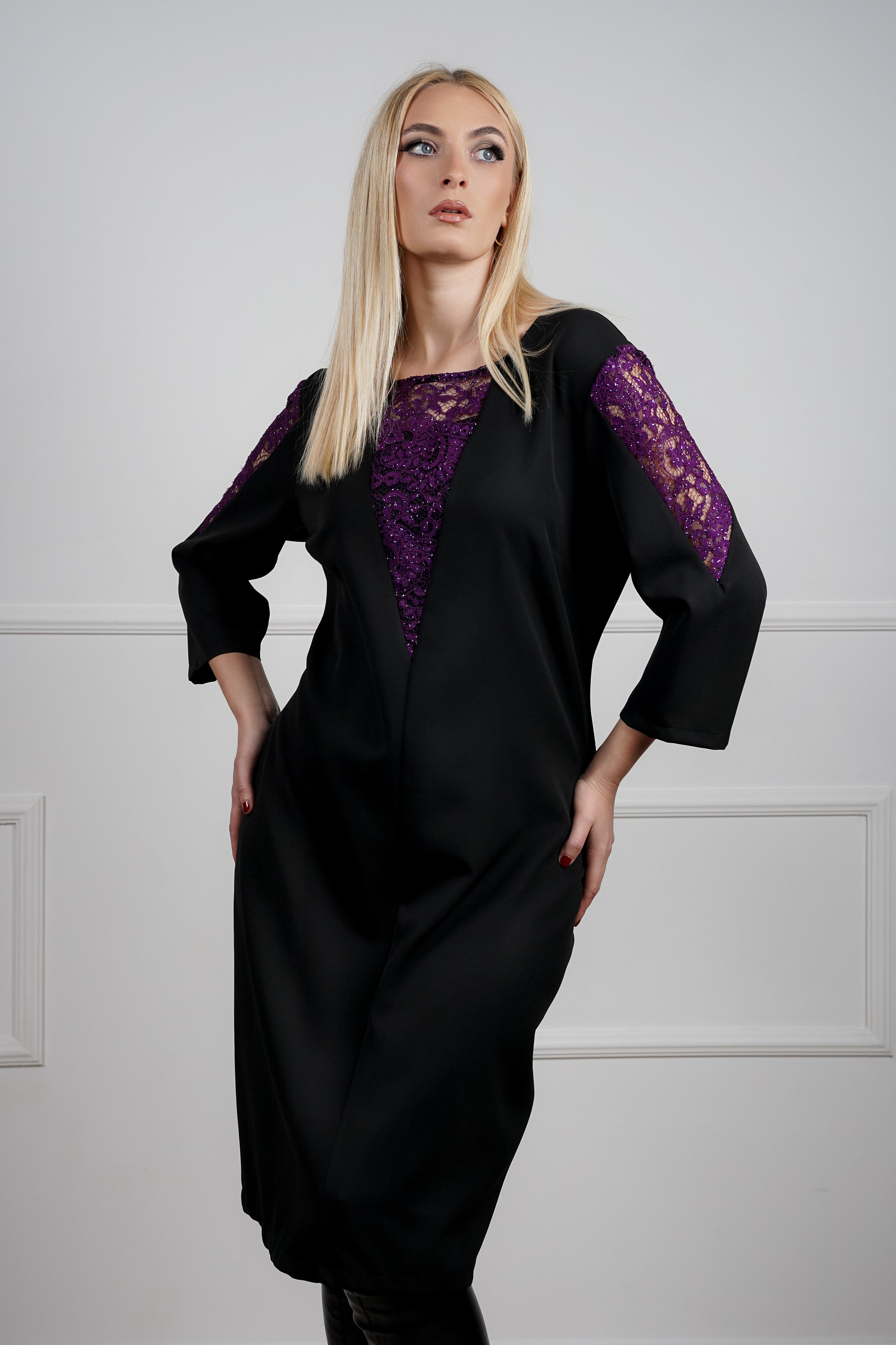 Lumia haljina - crni klasik s ljubičastim akcentom