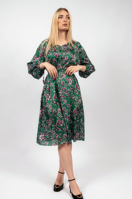Odette - zelena haljina sa floralnim uzorkom