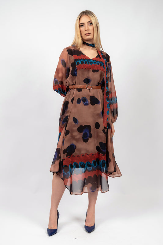 Liana - smeđa haljina zanimljivog printa