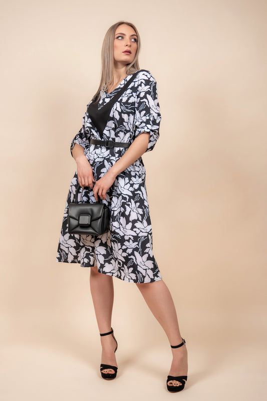 Zana - midi haljina crno-bijelog printa