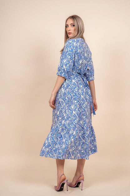 Stela - plava haljina sa tropskim printom