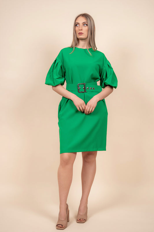 Adela - zelena haljina sa puf rukavima
