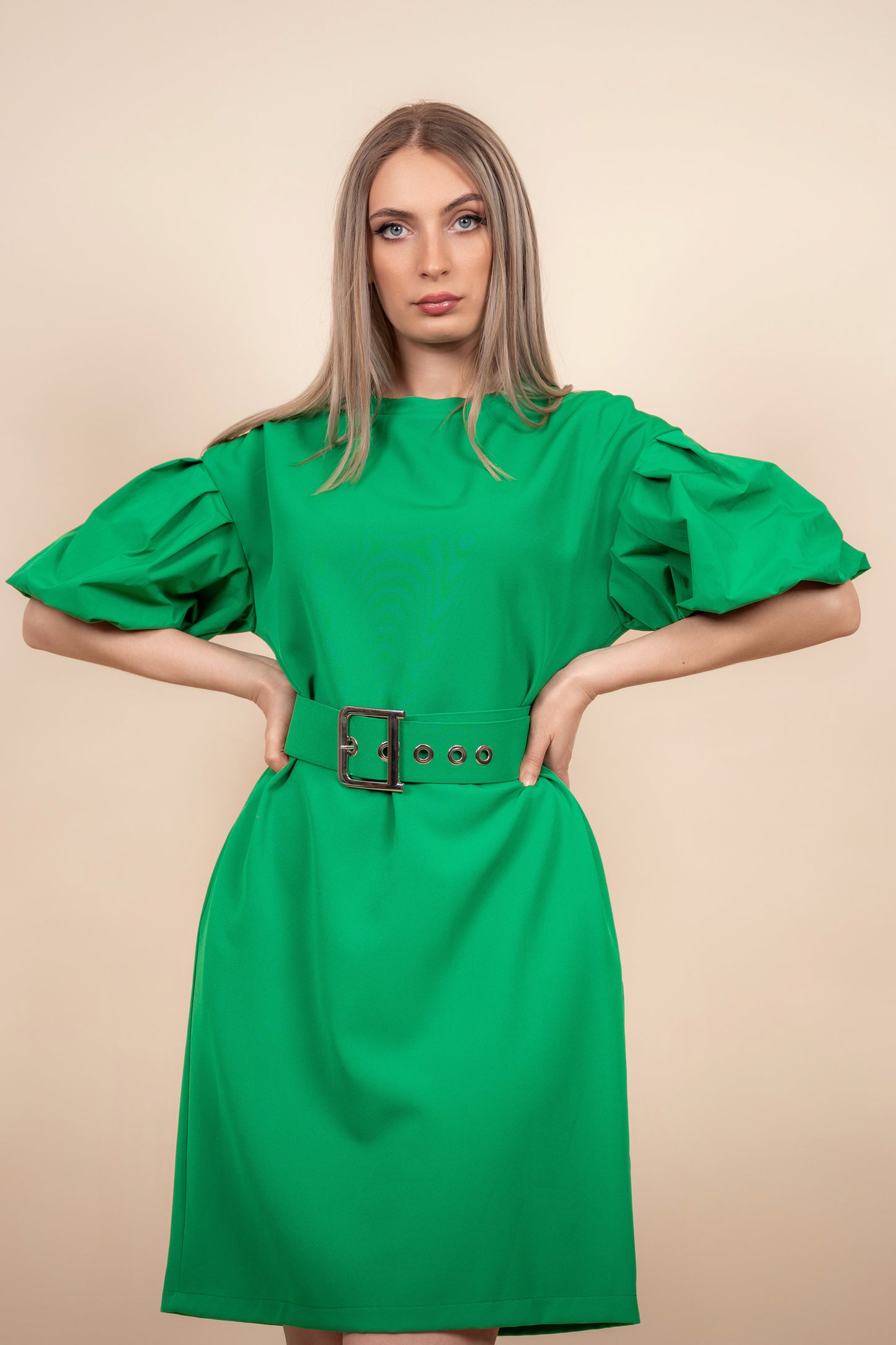 Adela - zelena haljina sa puf rukavima