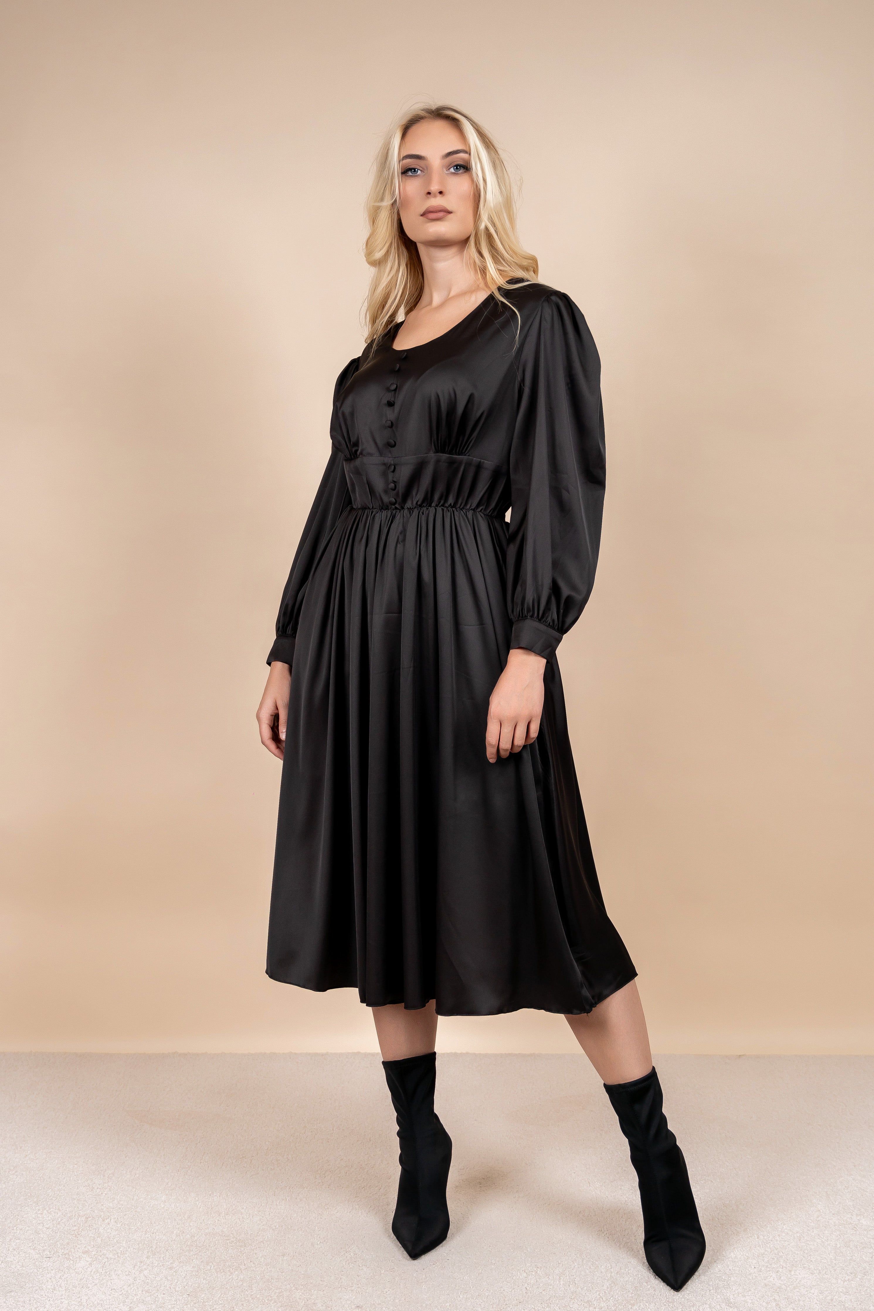 Lucie - crna satenska elegantna haljina